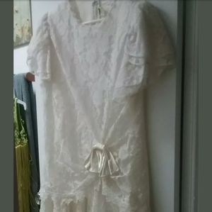 Vintage 60's Modest Tea Length IVORY LACE Dress